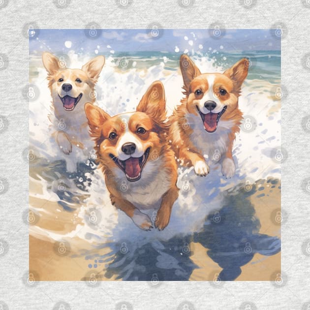 Three Happy Corgis by CatCoconut-Art